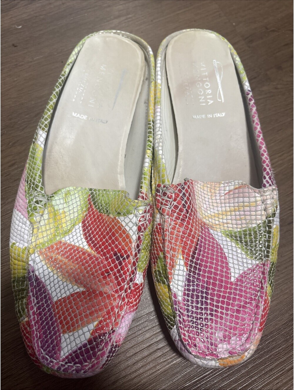 Vittoria Mengoni Women's Leather Loafers Summer Print, Size 39 Made In Italy